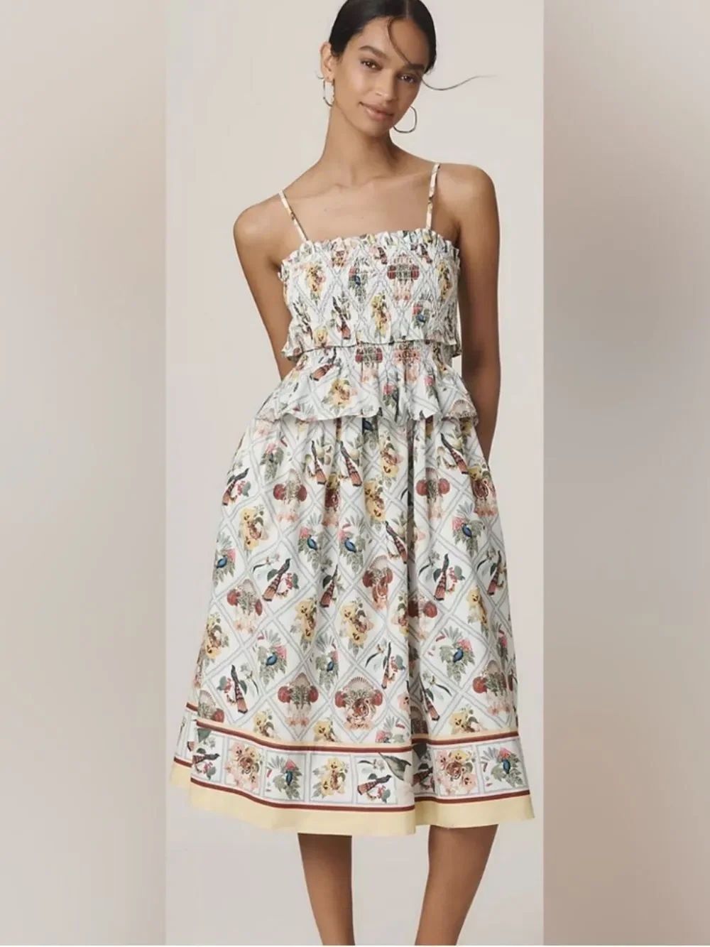 By Anthropologie Smocked Peplum Midi Dress
AE1